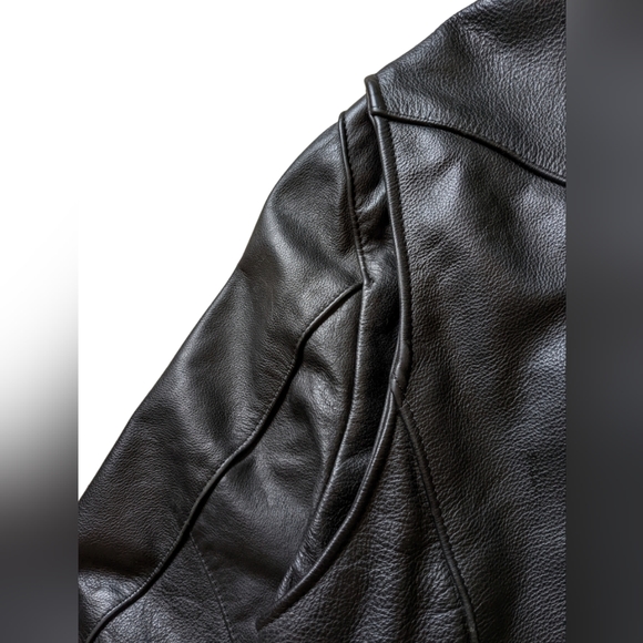 Black Leather Motorcycle Jacket Zippered Riding Jacket Mens Moto Jacket 2XL - Picture 10 of 12
